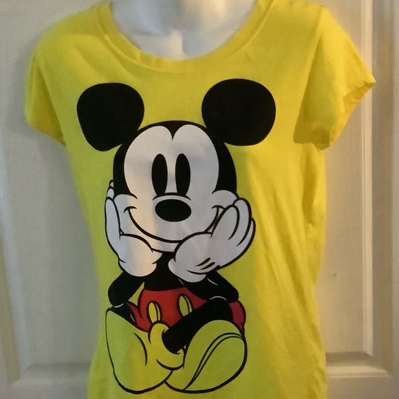 Tops - Mickey Mouse t-shirt bright yellow size L front of shirt front and back